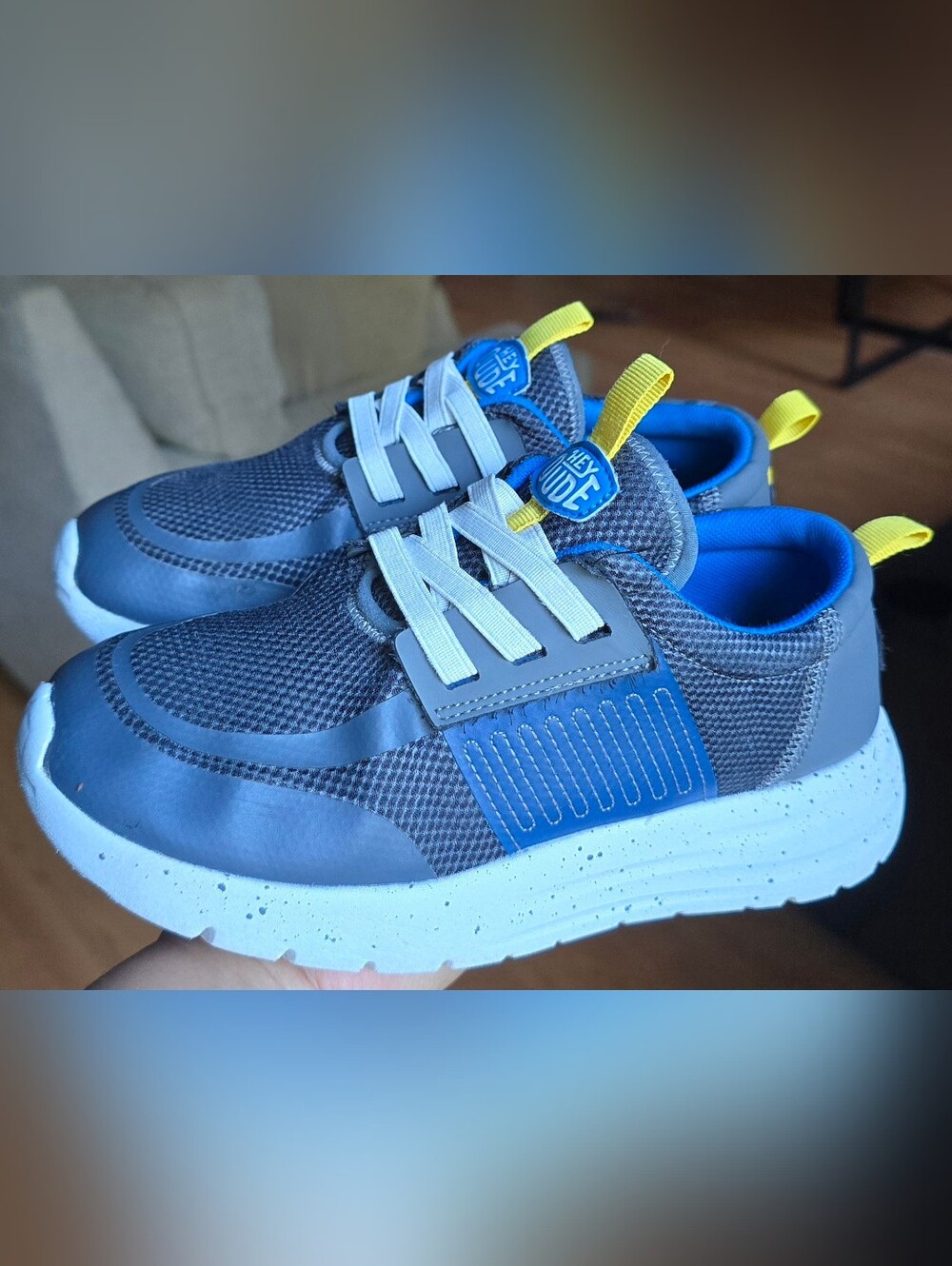 Sz 4 Big Kids HEY DUDE SIROCCO PLAY VARSITY 'Grey/Blue'